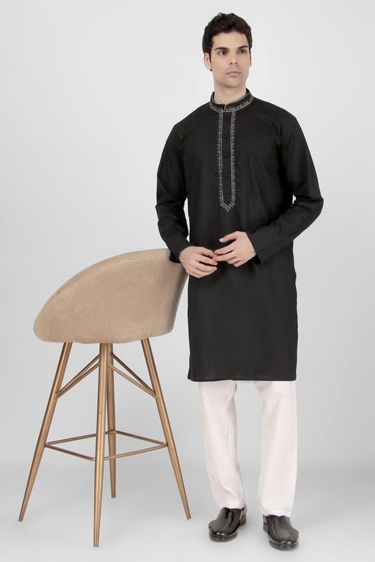 Mens Cotton Embroidered Kurta Pajama Set - Mandarin Neck3
