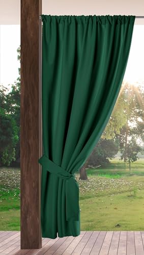 Eurofirany Garden Rideau d'Extérieur à Passe-Tringle, 1 Pièce, Occultant & Imperméable, Protection UV, pour Balcon Terrasse Pergola, 155x200 cm (L x H), Vert Foncé