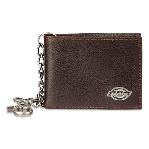 Dickies Men's Bifold Chain Wallet-High Security with ID Window and Credit Card Pockets, Rich Brown, One Size