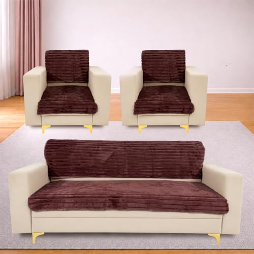 Image of Homerz Premium Rabbit Fur Sofa Cover with Anti-Skid Backing, Soft Plush Fabric Sofa Protector for Living Room Furniture (Pink, 5 (3+1+1) Seater, Seat Cover with Backrest)