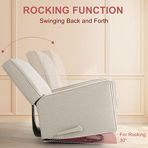 Easeland Swivel Rocker Recliner Chairs,Large Nursery Glider Chair With Manual Puller,360°Rotation Reclining Glider Chair With Linien Fabric,Modern Lounge Nursery Chair For Living Room,Bedroom(Beige) #TOP4