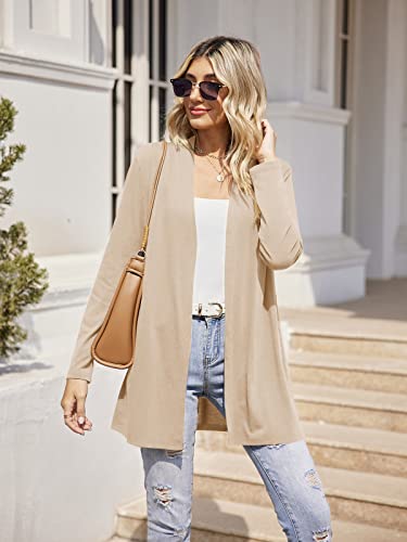 Hount Women's Lightweight Open Front Cardigans Casual Long Sleeve Cardigan Dusters With Pockets Beige #TOP3