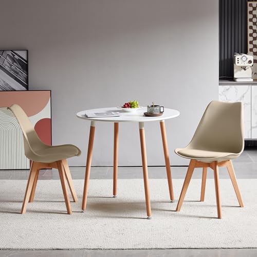 Miniatura 9 de Eggree Pack 4 Sillas De Comedor Sillas Cocina Nordica Con Asiento Tapizado De Cuero Pu Y Patas De Haya, Caqui