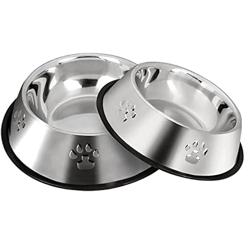 2 Edelstahl Hundenäpfe,Hund Futternapf,Hund Teller Schalen mit rutschfesten Gummiunterlagen,Kleine und Mittlere Futterschale für Haustiere und Wasserschale (18cm/7 Zoll) Cover