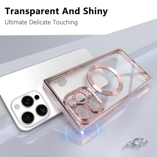 IAIYOXI Rectangle Magnetic Clear Case for iPhone 16 Plus, [Compatible with MagSafe],Soft Plating Phone Case with Full Camera Lens Protection,Anti-Scratch Shockproof Slim Cover, Rose by IAIYOXI - Image 2