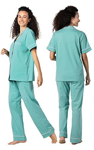 Pajamagram Women's Pajamas - Cotton Pajamas For Women, Green/Pink Polka Dot, Lg #TOP1