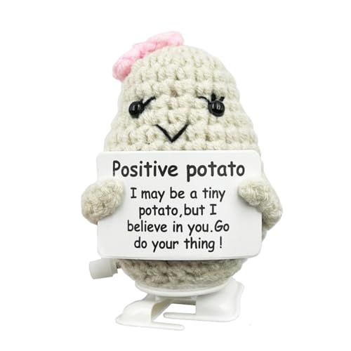 Stitch-Witch Hilarious White Elephant Gifts for Adults, Walking Potato, Finished Crocheted Wind-up Potato, Emotional Support Potato (Bowknot Potato)