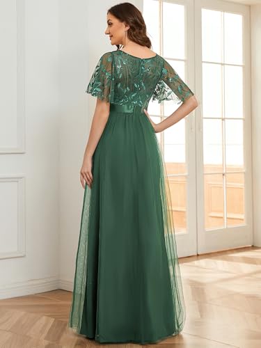 Image of Ever-Pretty Sequin Formal Prom Dresses for Women Ruffle Sleeves Empire Waist A-Line Long Mother of Bride Dress 00904