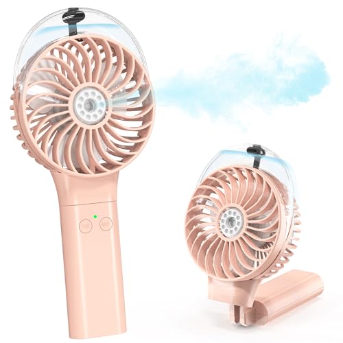 COMLIFE Portable Handheld Misting Fan, 3000mAh Rechargeable Battery Operated Spray Water Mist Fan, Foldable Mini Personal fan for Travel, Makeup, Home, Office, Camping, Outdoors (Light Pink)