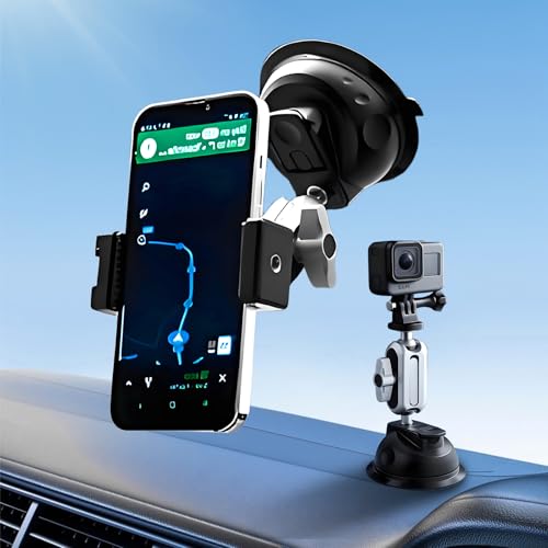 Suction Car Phone Mount Windshield, Universal 360° Rotating Car Window Phone Mount Video Recording Vlog Selfie Live Streaming Car Phone Holder for DJI GoPro Insta 360 Camera by MIOLOE - Used condition - US$19.79