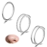 davka 3PCS 18G Nose Rings 8mm Hinged Clicker Hoop Set, Single Double & CZ Double Hoop, 316L Surgical Steel Hypoallergenic Nose Piercing Jewelry for Women