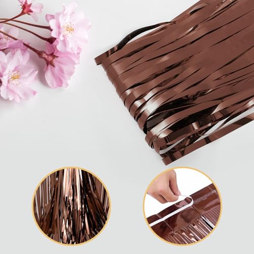 Image of 5 Pack Brown Fringe Backdrop 3.2ft x 8.2ft Silver Foil Fringe Curtains Party Tinsel Curtain Backdrop Streamers for Birthday Party Decoration Wedding Christmas Decoration (Brown)