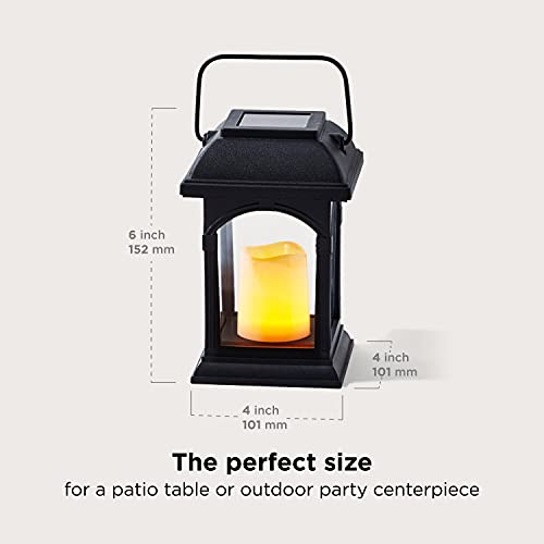 Small Outdoor Solar Lanterns - 6 Inch Black Lantern With Solar Powered Led Candle, Waterproof, Dusk To Dawn Timer, Hanging, Table Top, Porch Or Front Steps Lighting - Set Of 2 #TOP2