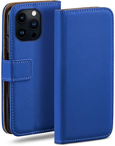Étui clapet iPhone 13 Pro cuir synthétique bleu avec fente carte moex