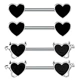 UJBVCX TYXHXTF 4 Piezas Barbell Piercing Pezón Acero Inoxidable, Forma de Corazón Diablo Piercing Oreja Acero Piercing para Mujer（Negro）