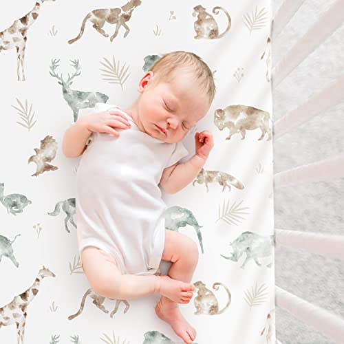 stretchy ultra soft jersey knit fitted pack n play sheets set 2 pack portablemini crib sheets for boys and girls stylish playard sheets fitted safe and snug african savannah animals pattern