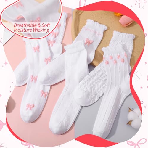 Image of Jspupifip 6 Pairs Lace Ruffle Frilly Crew Socks for Women Girls | Cotton Breathable Cute Princess Ankle Dress Lace Socks Thin Cool Casual Socks