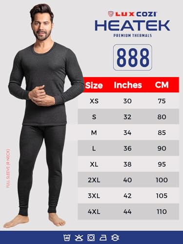 Image of Lux Cozi HEATEK Men's Round Neck Full Sleeve Skin Friendly Winter Wear Thermal Top and Bottom Set | Fleece Winter Body Warmer Thermal Set | Style 888