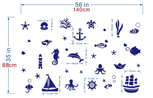 Removable Diy Sea Marine Life Wall Decor Sticker Sailing Boat Anchor Ocean Fish Octopus Bubbles Stickers For Barthroom Kids Bedroom Wall Decoration Decal Afn102 (Blue) #TOP1