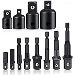 12-Piece Impact Socket Adapter Set, 1/4 Inch Hex Shank Extension Square Driver Drill Bit to Drive 1/4" 3/8" 1/2" Impact Driver Adapter for Cordless Drill Quick Change Nut Driver Conversions