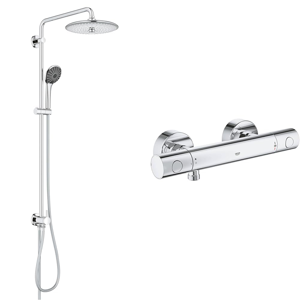 GROHE Vitalio Joy Shower System 260 - System prysznicowy z przelacznikiem, chrom, 27357002 & Precision Get - Termostatyczna bateria prysznicowa