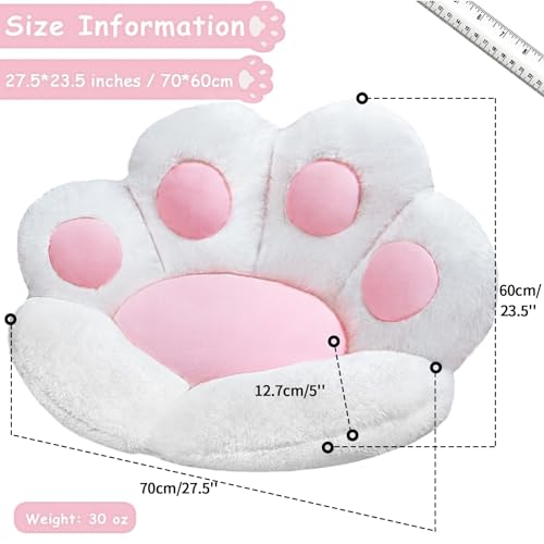 DOBUONO Cat Paw Cushion Cute Chair Cushion Kawaii Seat Cushion 28"x 24"Gaming Chair Cushion Kitty Plush Lazy Sofa Pillow for Girl Soft Floor Cushion, Kawaii Accessories Stuff Room Decor (White)