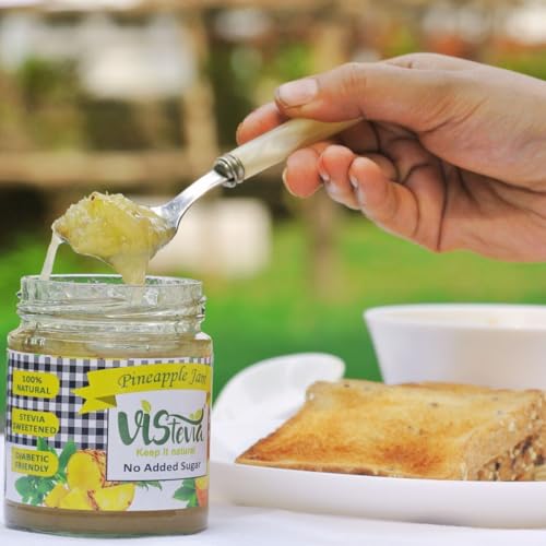 Image of Vistevia's Sugar Free Mixed Fruit jam and Pineapple Jam, Diabetic and Keto Friendly - Sweetened Naturally with Stevia, More Than 60% Fruit Content - Tastes Delicious - Pack of 2 (220 * 2 GM)