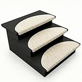 Floordirekt Stufenmatten halbrund Madrid – Weiche Shaggy Treppenstufenmatte für Innenbereich, trittschalldämmend & rutschhemmend | Madrid | Creme | 23,5x65cm