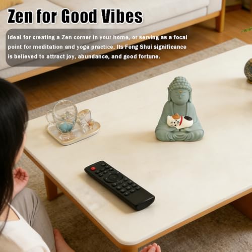 Estatua Mini Buda Sonriente con Gato para Decoración miniatura 3