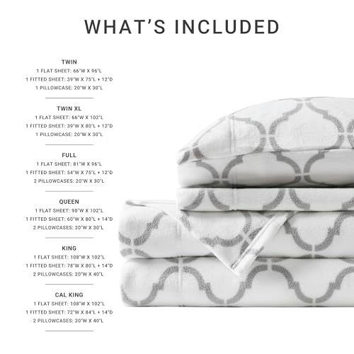 Image of True North by Sleep Philosophy Soft & Cozy Micro Fleece Sheet Set, Fitted Sheets Deep Elastic Pocket Fits Up to 16 inch Mattress, Warm Winter Bedding, Fleece Bed Set Full Geo 4 Piece