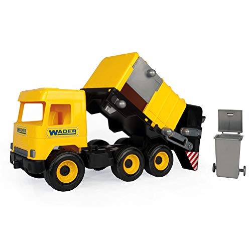 Wader Tigres_32123 Middle Truck Müllwagen mit Mülltonne und mehreren Klappen, ab 12 Monaten, ca. 43 cm, gelb… – Bild 4