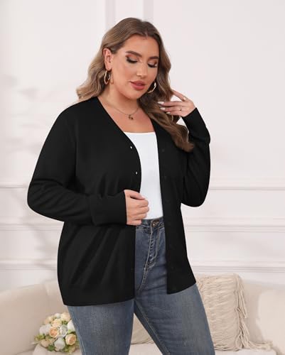TIANZHU Plus Size Cardigan for Women Button Open Front Long Sleeve V Neck Comfy Lightweight Sweaters XL-4XL2