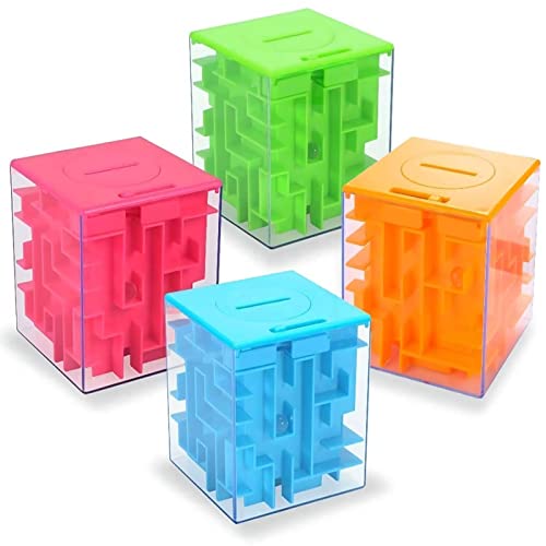 HobbyLane Puzzle-Labyrinth-Spardosen Box, Einzigartige Geldpuzzle-Aufbewahrungsbox für Kinder, die Darin Geld Sparen, Lustige Labyrinth-Puzzlespiele für Kinder und Erwachsene (grün rosa blau orange) Cover