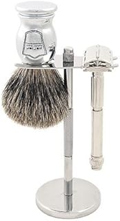 Parker 60R Safety Razor Shaving Set - Includes Pure Badger Brush, Stand & Parker 60R Butterfly Open Safety Razor & 10 blades