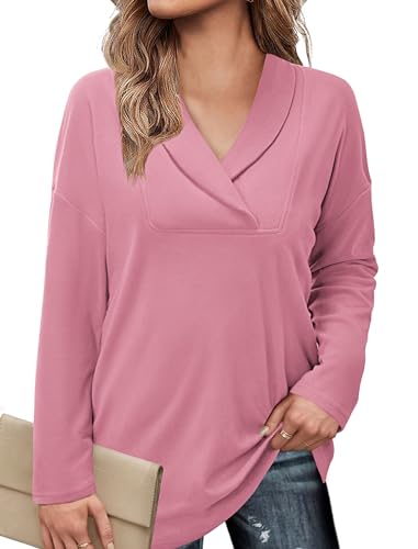 Image of Women's Long Sleeve Tops Fall Shawl Neck Tunic Tops for Leggings Casual Blouse Sweatshirt