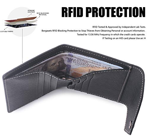 Borgasets Women's RFID Blocking Small Compact Bifold Leather Pocket Wallet Ladies Mini Purse (Crosshatch Black) - Thumbnail 6
