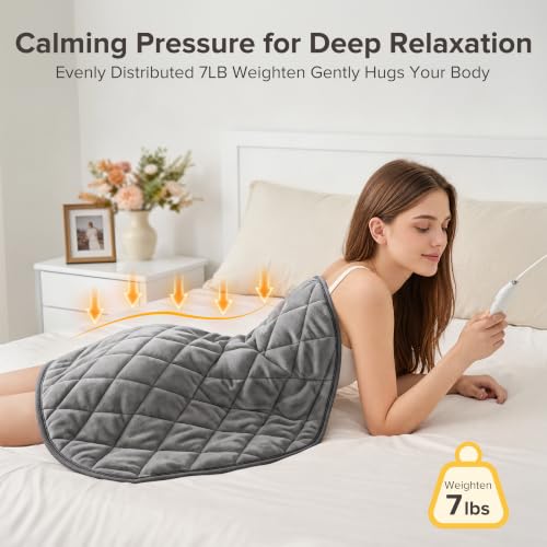 Weighted Heating Pad for Back Pain Relief & Period Cramps, 7 lbs Weighted Blanket 25" x 30" with 6 Heat Levels Up to 149°F, 2H Auto-Off, Crystal Velvet Electric Heated Pad, Machine Washable, Dark Gray - Image 4