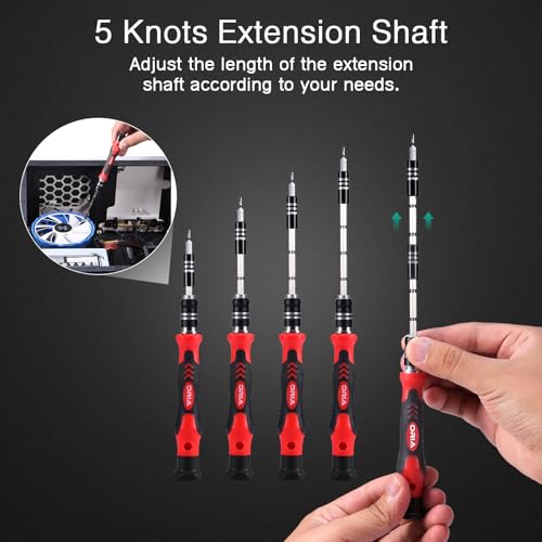 ORIA Precision Screwdriver Kit, Mini Screwdriver Set, 61 in 1 with 57 Bits Repair Tools with Flexible Shaft, Extension Rod for Mobile Phone, Smartphone, Tablet, PC, Red