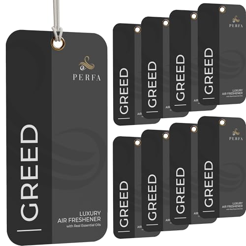 9PCS Greed Disposable Air Fresheners for Men - Long Lasting Car Air Freshener with Greed Fragrance - Lasts for 2 Weeks - Strong Car Perfume with Odour Eliminating Technology - by Perfa