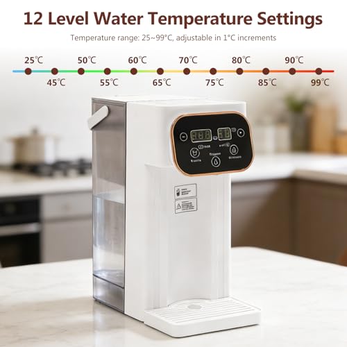 3L Instant Hot Water Dispenser, One Cup Hot Water Dispenser with 12 Temperature Settings (25-99°C), 8 Volume Options (150-500ml), 2200W Rapid Boil, Filtered Water Dispenser with LED Touch Display Cleaning Program - Image 3