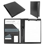 AZKEEGREY 2 Stück Leder Klemmbrett Mappe A4 mit Deckel, A4 Schreibmappe Schwarz Konferenzmappe Aktenmappe Arbeitsmappe mit Taschen, Ordner Klemmmappe Organizer