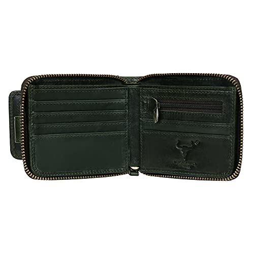 Image of MING CLAN Leather RFID Blocking Bifold Wallet For Men With Zipper, Flap ID Window Zip Coin Pocket, Big Capacity Credit Card Holder For Travel, Green, Medium, Zipper Wallet