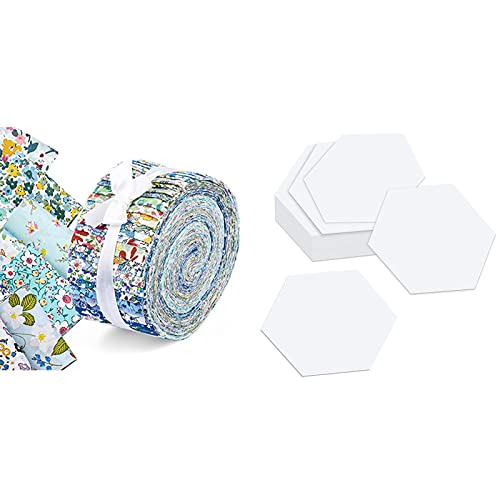 45 Pcs Fabric Jelly Rolls, Jelly Roll Fabric Strips For Quilting, 100Pcs Paper Piecing, Hexagonal Paper Piecing Template, Piecing Template #TOP14