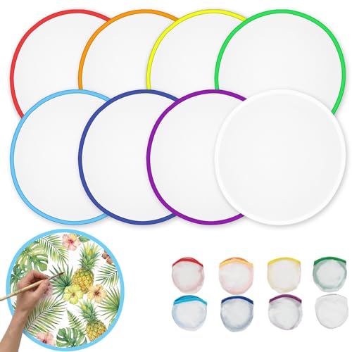 8 Piezas de Ventilador Redondo Plegable, Abanicos Plegables de Mano para Hacer Manualidades, Resistente, Fácil de Transportar, Adecuado para Actividades Artísticas y Regalos (8 colores)