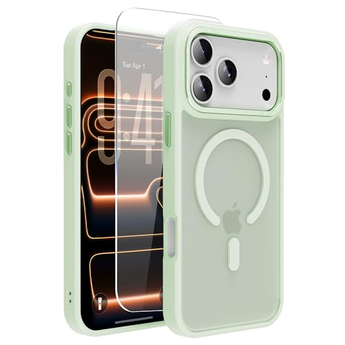 Image of Magnetic for iPhone 17 Pro Phone Case, [Compatible with MagSafe], Screen Protector X1, [Military Grade Drop Protection],Matte Finish,Slim,Shockproof,Protective (Matcha Green, iPhone 17 PRO)