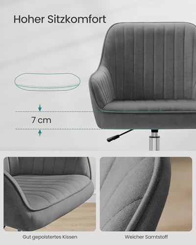 6. Bild von SONGMICS Bürostuhl, Drehstuhl mit Samtbezug, Schaumstoffpolsterung, höhenverstellbar, für Arbeitszimmer, Bar, schiefergrau OBG012G01