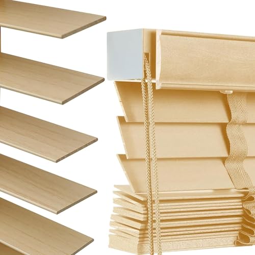 Persiana Veneciana Madera Lamas 50mm Personalizable Blackout Persianas Venecianas Horizontales Privacidad y Control de La Luz Cortinas Opacas para Puerta Francesa(Beige)