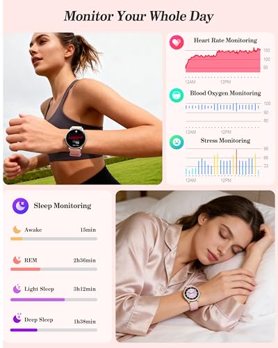 Image of Smart Watch for Women, Ladies & Men, 1.27'' Fitness Watch [41mm case] with Call Receive /Dial, Heart Rate /Stress /Sleep Monitor, AI Voice, IP68 Waterproof Smartwatch with Calculator, Calendar, Games