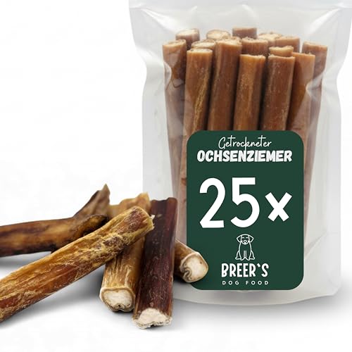 BREERs Getrocknete Ochsenziemer 12 cm für Hunde 25 Stück eigene deutsche Herstellung | Hundeleckerli Kaustange Hundesnack für große, kleine Hunde & Welpen | Kauartikel reinigt und stärkt das Gebiss