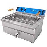 LBSI Freidora de Acero Inoxidable de Gran Capacidad con Válvula de Drenaje de Aceite y Cabezal Reversible, Freidora Eléctrica Comercial Que Ahorra, Freidora de Aceite, 4800W / 6000W